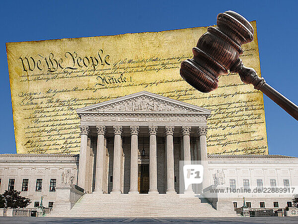 Supreme Court with Declaration of Independence and gavel