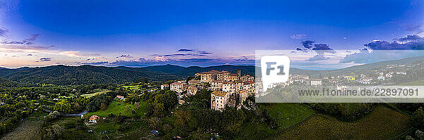 Italy  Tuscany  Grosseto province  Torniella  Piloni  Aerial view of mountain village