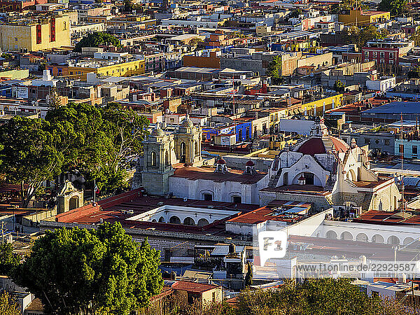 Cityscape seen from Cerro del Fortin at sunset  Oaxaca de Juarez  Oaxaca State  Mexico