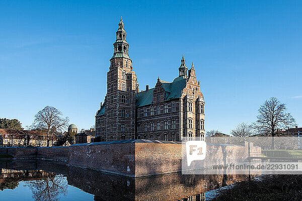 Copenhagen  Denmark dz?dz?dz? View of Rosenborg Slot  a 17th-century Renaissance castle set in Kongens Have  housing Denmarkdz?dz?dz?s royal regalia and treasures in a richly decorated historical setting.