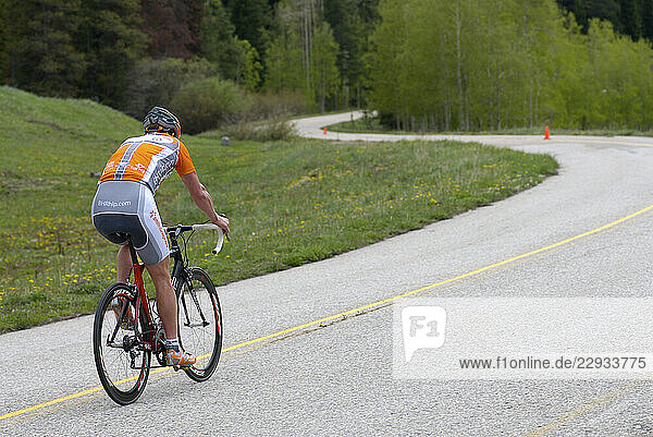 Floyd Landis riding a bike on Vail Pass  Colorado.