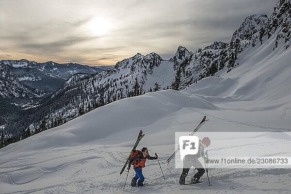 Searching for good skiing in the Alpental backcountry Snowqualmie Pass Washington