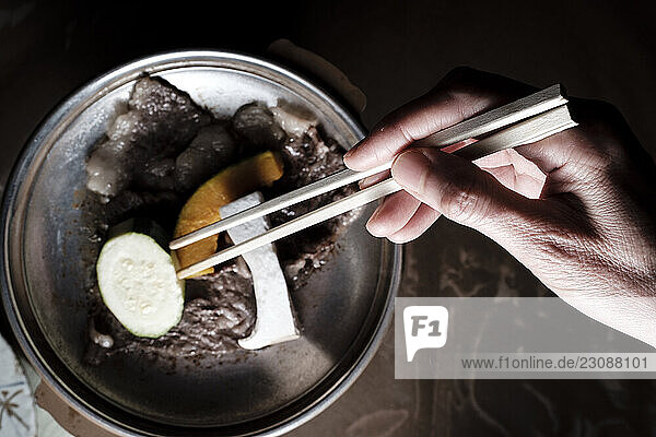 Zao beef sukiyaki served at Matsukaneya Annex in Zao Onsen Japan.