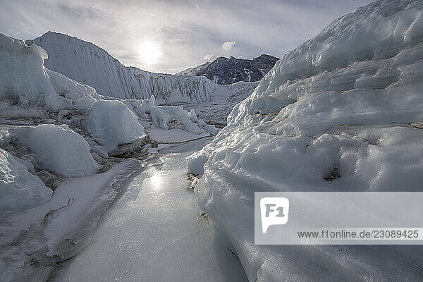 A frozen river on the Canada Glacier Antarctica.