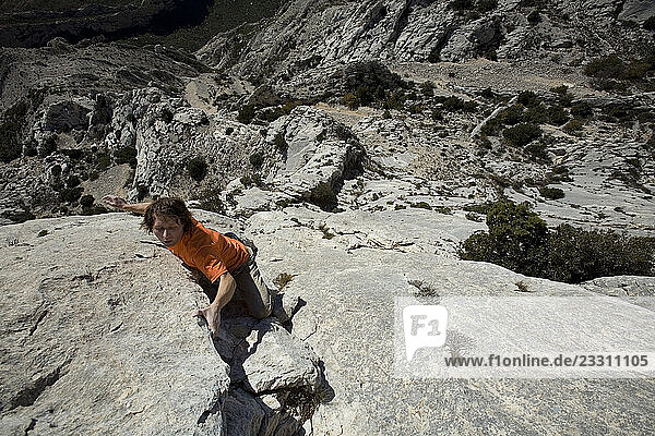 Rockclimbing free soloing on Mt. Saint Victoire  France. (releasecode: ab0777)